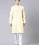Yellow pleated cotton kurta set
