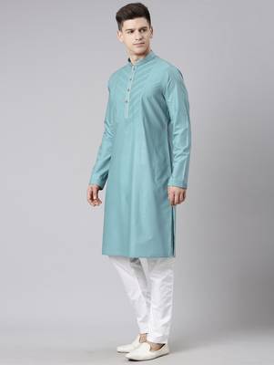 Teal pleated cotton kurta set 3