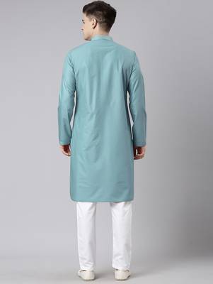 Teal pleated cotton kurta set 5