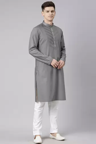 Grey pleated cotton kurta set