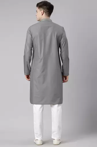 Grey pleated cotton kurta set