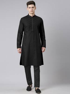 Black pleated cotton kurta set 1