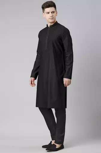 Black pleated cotton kurta set