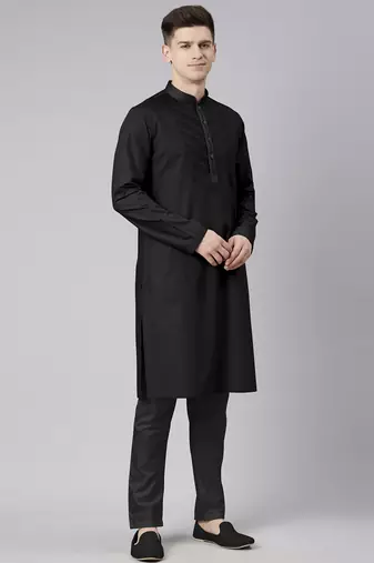 Black pleated cotton kurta set