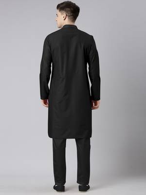 Black pleated cotton kurta set 5