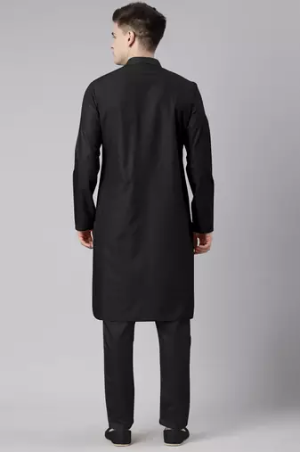 Black pleated cotton kurta set