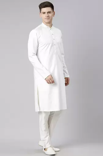 White cotton dori embroidery kurta set