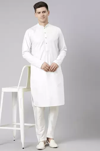 White cotton dori embroidery kurta set