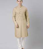 Beige cotton dori embroidery kurta set