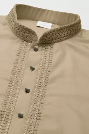 Beige cotton dori embroidery kurta set