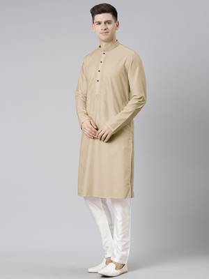 Beige cotton dori embroidery kurta set 3