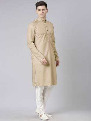 Beige cotton dori embroidery kurta set 4
