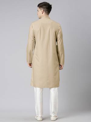 Beige cotton dori embroidery kurta set 5