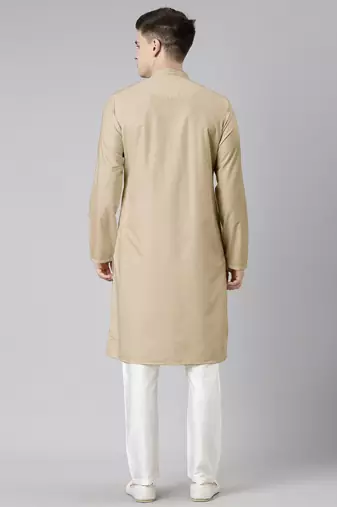 Beige cotton dori embroidery kurta set