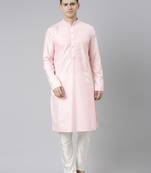 Pink cotton dori embroidery kurta set