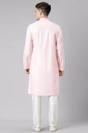 Pink cotton dori embroidery kurta set