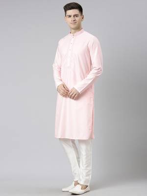 Pink cotton dori embroidery kurta set 3