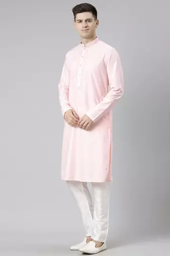 Pink cotton dori embroidery kurta set