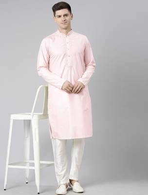 Pink cotton dori embroidery kurta set 4