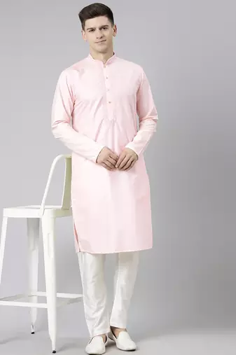 Pink cotton dori embroidery kurta set