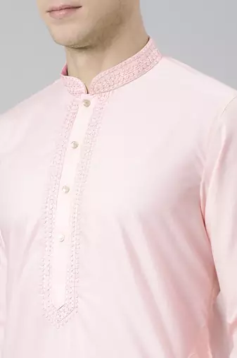 Pink cotton dori embroidery kurta set