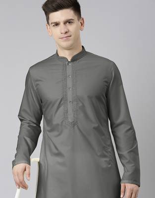 Grey cotton dori embroidery kurta set 1