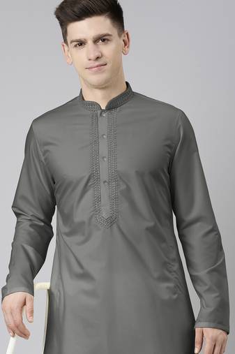 Grey cotton dori embroidery kurta set