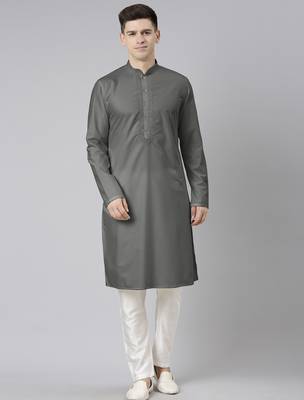 Grey cotton dori embroidery kurta set 2