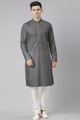 Grey cotton dori embroidery kurta set