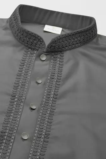Grey cotton dori embroidery kurta set