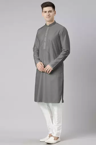 Grey cotton dori embroidery kurta set