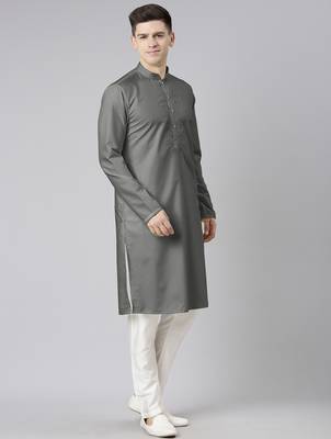 Grey cotton dori embroidery kurta set 5
