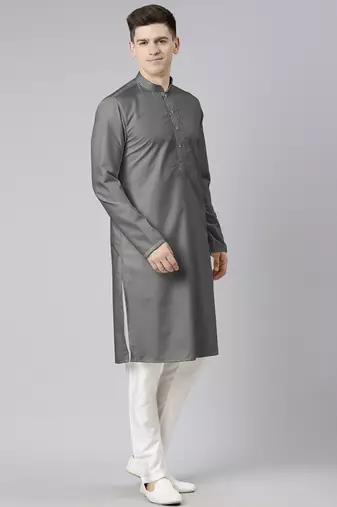 Grey cotton dori embroidery kurta set