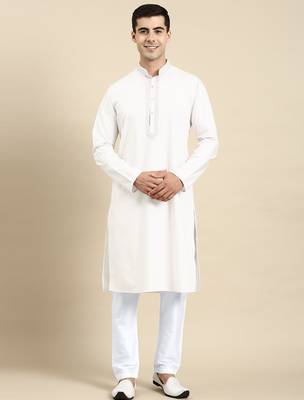 White cotton dori embroidered kurta set 1