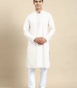 White cotton dori embroidered kurta set