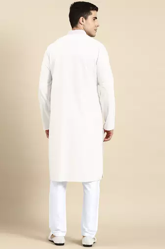 White cotton dori embroidered kurta set