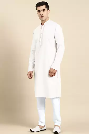 White cotton dori embroidered kurta set