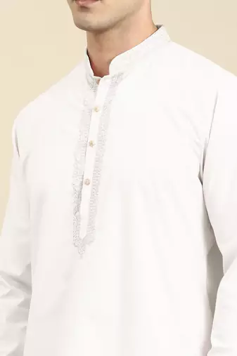 White cotton dori embroidered kurta set