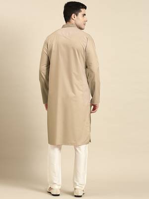 Beige cotton dori embroidered kurta set 2