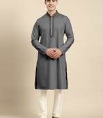 Grey cotton dori embroidered kurta set