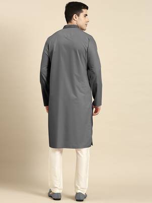 Grey cotton dori embroidered kurta set 2