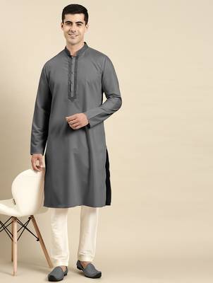 Grey cotton dori embroidered kurta set 4