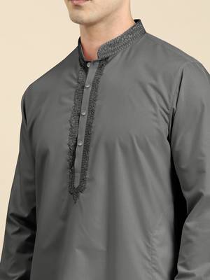Grey cotton dori embroidered kurta set 5