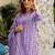 Women Purple white cotton block printed straight kurta with pant & dupatta set