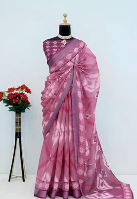 burgundy leaf digital printed linen cotton saree 1