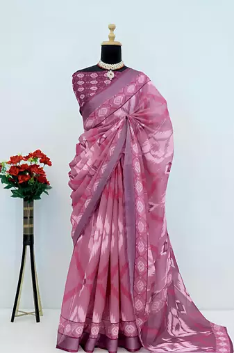 burgundy leaf digital printed linen cotton saree