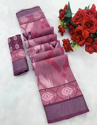 burgundy leaf digital printed linen cotton saree 3