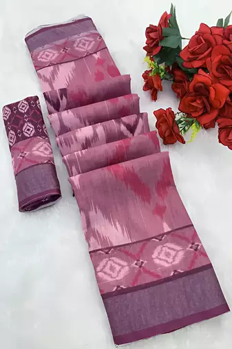 burgundy leaf digital printed linen cotton saree