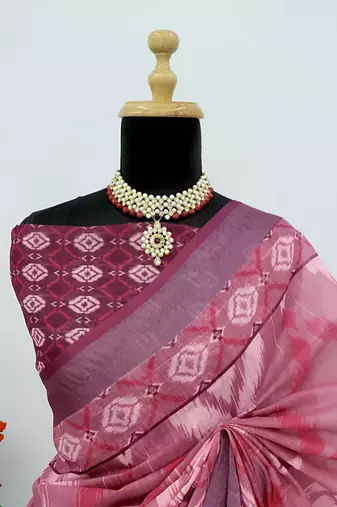 burgundy leaf digital printed linen cotton saree