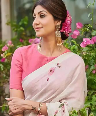 White leaf digital printed linen cotton saree 1